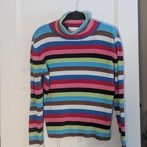 Chadwicks Multicolor Rainbow Striped Turtleneck Sweater. Size XL. Retro. Y2K.